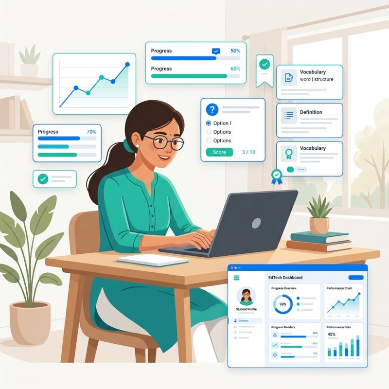 Student studying on ExamTerm platform with dashboard preview